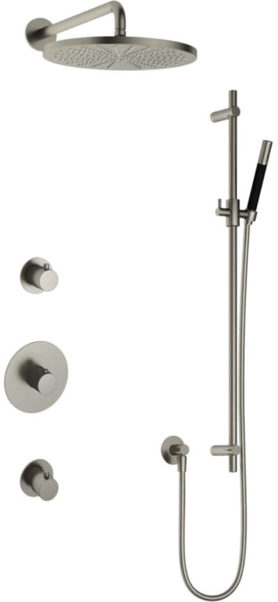 Hotbath Cobber - Inbouw Regendoucheset - Geborsteld Nikkel - 2 Stopkranen - Thermostatisch - Wandarm 38.5 cm - Hoofddouche 300 mm - Staafhanddouche - Glijstang 900 mm - Waterbesparend