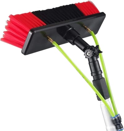 Raamreinigingsset - Telescoopborstel watertoevoer - Efficiënt ramen wassen - Lichtgewicht aluminium constructie - 55cm borstelkop - Zilver