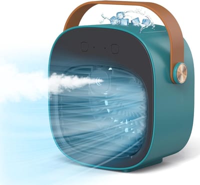 Draagbare Airco en Luchtbevochtiger 2-in-1 - Tafelventilator met 3 Snelheden - Oplaadbaar via USB - Voor Thuis, Kantoor en op Reis - 1 Stuk (Groen)