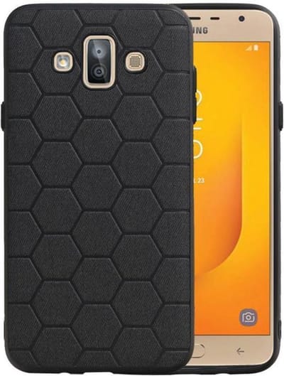 Hexagon Hard Case - Telefoonhoesje - Backcover Hoesje - achterkant hoesje - Geschikt voor Samsung Galaxy J7 Duo - Zwart