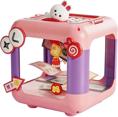 Geldkluis Kinderen - Spaarpot Kluis - Leren Sparen - Wachtwoord Beveiligd - 16x16x21 cm - Roze