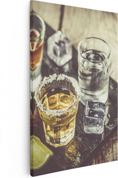 Artaza Canvas Schilderij Tequila Shots - 20x30 cm - Klein - Muurdecoratie Keuken - Wanddecoratie Bar - Kamer Accessoires