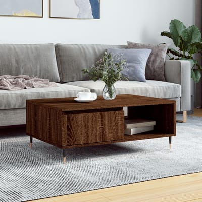 vidaXL - Salontafel - 90x60x35 - cm - bewerkt - hout - bruin - eikenkleur