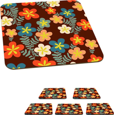 Onderzetters voor glazen - Retro - Patronen - Bloemen - Jaren 70 - 10x10 cm - Glasonderzetters - 6 stuks