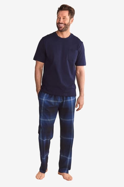 Next - Heren - Pyjama van jersey met korte mouwen - Blauw
