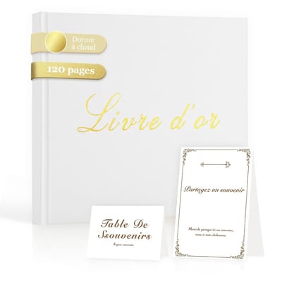 Dailygoods- Gastenboek Minimalistisch - 20x20 cm - Goudkleurige Hardcover - Dik Papier - Anti-overdracht - Ezel en Kaarten Inbegrepen - Register