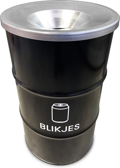BinBin Blikjes - Prullenbak Afvalscheiding - Zwart Aluminium/Metaal - Ø48x82 cm - 120L - Vlamwerend Deksel - Statiegeld