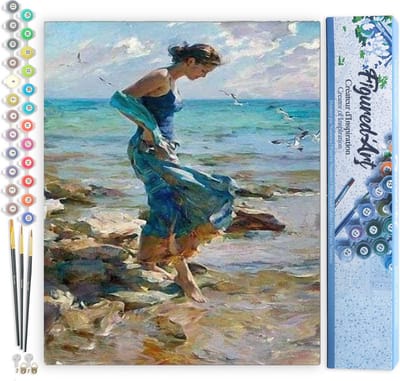 Figured'Art Schilderen op Nummer Volwassenen canvas Voeten in het water tijdens de zomer - Handwerk acrylverf Kit DIY Compleet - 40x50cm zonder frame