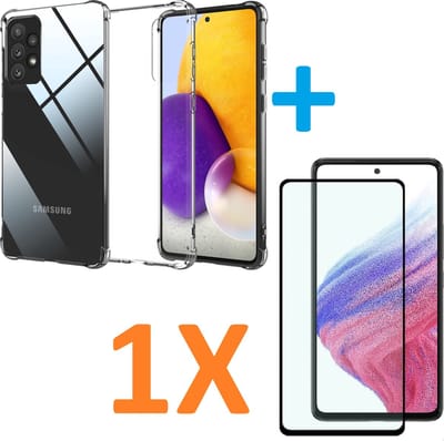 Anti-Shock silicone hoesje Transparant met 1 Pack Full Tempered glas Screen Protector Geschikt voor: Samsung Galaxy A53 5G