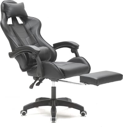Thuys - Gamestoel met Voetsteun - Gamestoel Ergonomisch - Gamestoel Bureaustoel - Verstelbaar - ‎50 x 63 x 128 cm - Zwart