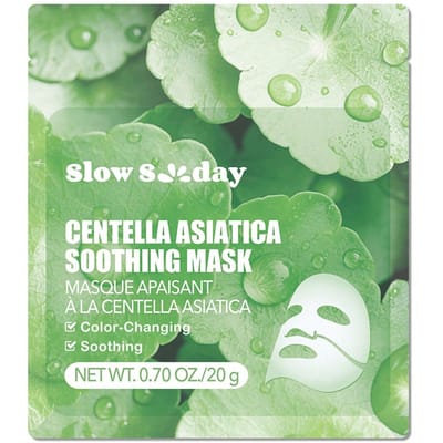 Slow Sunday Centella Asiatica Kalmerend Masker, Met Centella Asiatica Extract & Oplosbaar Collageen, Kalmerend & Verzachtend, Verfrist Door de Zon Blootgestelde Huid, Diep Hydraterend, Koreaans Geleimasker, Geschikt Voor Zomer & Herfst, Terug Naar School