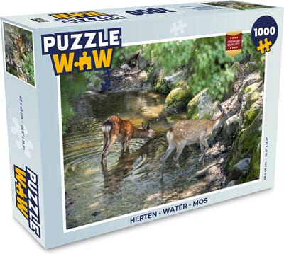 Puzzel Herten - Water - Mos - Legpuzzel - Puzzel 1000 stukjes volwassenen