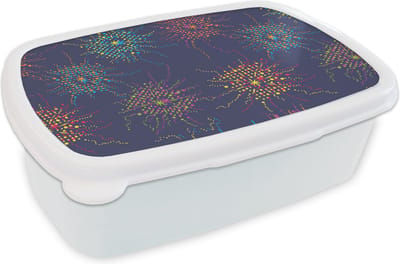Broodtrommel Wit - Lunchbox - Brooddoos - Vuurwerk - Digitaal - Patronen - 18x12x6 cm - Volwassenen