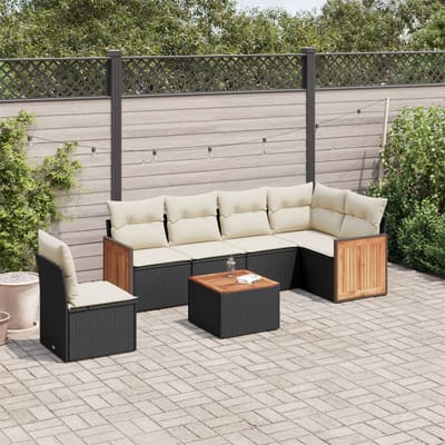 vidaXL - 7-delige - Loungeset - met - kussens - poly - rattan - zwart