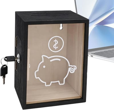 Spaarpot met slot - Geldkistje Spaarbank - Geld Besparen - Transparante container - 21 x 16 x 13 cm - Zwart