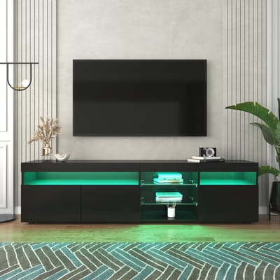 Zwarte TV-kast - LED Verlichting - Woonkamer Meubel - 180 cm