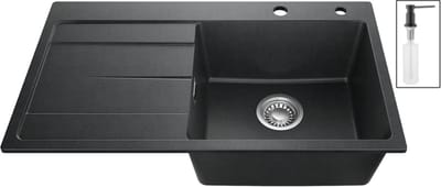SOFETIY MAX Granieten Spoelbak 78x45CM - Spoelbakken Keuken Met Zeepdispenser - Spoelbak Met Planchet en Afdruiprek - Spoelbakken Incl. Sifon en Afvoerzeefje - Zwart