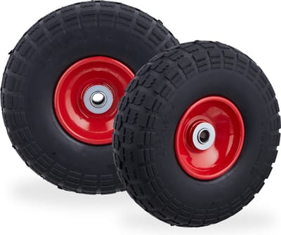 2x steekwagenwiel 4.1/3.5-4'' - tot 150 kg - 260x85mm - massief rubber - zwart-rood