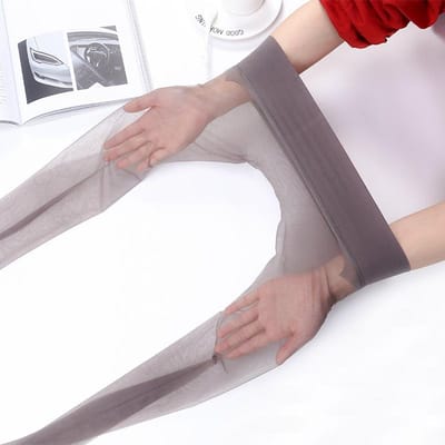 Collants Transparents 2D pour Femmes Collants Sans Couture Ultra-Fins en Nylon Collants Transparents Jusqu'aux Orteils Collants Sexy Féminins Taille Basse L gray