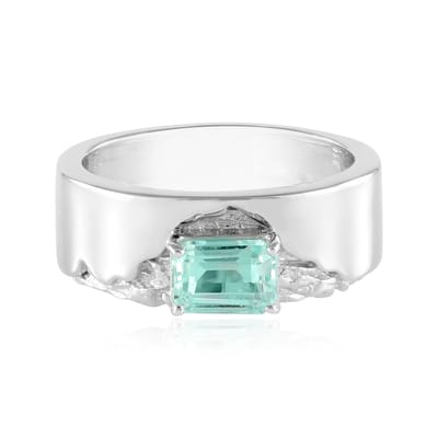 Cavill - Zilveren ring met Paraiba kleurige smaragd 0,946 ct - 925 Sterling zilver geplatineerd - Elegante achthoekige trapgeslepen ring maat 17