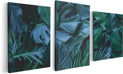 Artaza Canvas Schilderij Drieluik Tropische Groene Bladeren - 120x60 - Foto Op Canvas - Canvas Print