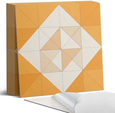 Coloray Plaktegels - Geometrisch ruitpatroon Portugese Tegels - 30 cm x 30 cm - Oranje Plaktegels - 9 stuks - Vierkant PVC Tegels - Plaktegels Keuken - Zelfklevende Vloertegels - Vinyltegels Vloer Zelfklevend - Zelfklevende Tegels