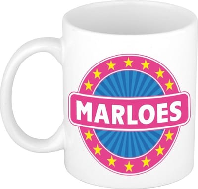 Bellatio Decorations - Marloes voornaam - koffiemok - beker - wit/roze - 300 ml - Cadeau - Dames - Collega - Moederdag - Verjaardag