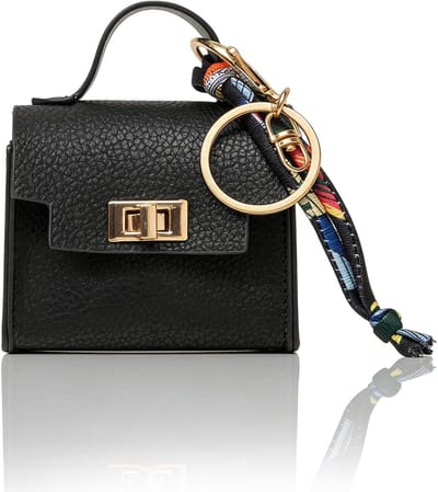 Elegante mini-handtas sleutelhanger voor dames, PU-leer make-uptas met ritssluiting, ideaal voor munten, lippenstift en kaarten, verkrijgbaar in bruin en zwart