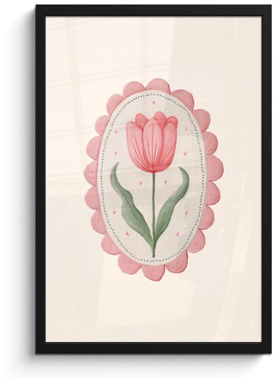 Poster in lijst - Fotolijst 40x60 cm - Posters - Tulp - Lijst - Ovaal - Illustratie - Posterlijst zwart - Decoratie - Wanddecoratie woonkamer - Muurdecoratie slaapkamer