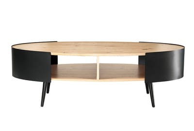 CALICOSY - Ovale salontafel met zwarte metalen zijkanten L120 cm - EKLO