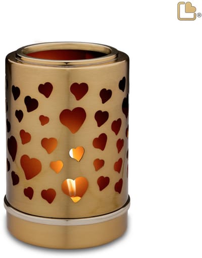 Urn Waxinelichthouder van Messing Hartjes Mini asobject Keepsake Gedenkobject Kunst As Theelichtje
