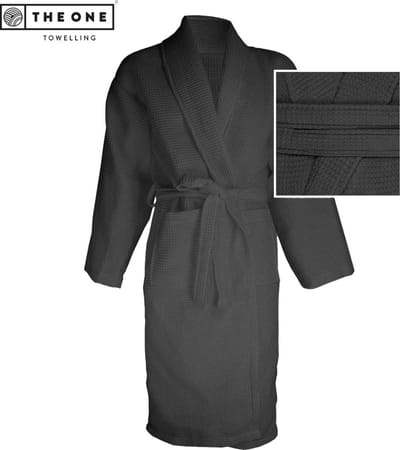 The One Towelling Hotel Waffle Badjas - L/XL - Kamerjas - 100% Katoen - Antraciet
