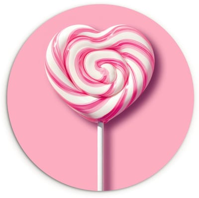 WallCircle® Wandcirkel 120x120 cm - Muurcirkel Snoep - Lolly - Hart- Roze - Muurdecoratie woonkamer - Wanddecoratie slaapkamer - Kamer decoratie accessoires - Ronde schilderijen XXL