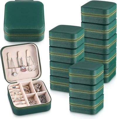 Mini Sieraden Koffer - Opbergdoosjes Bruidsmeisjes - Reizen Sieraden Opbergen - Verwijderbare Verdelers - 12 Stuks 10cm - Groen