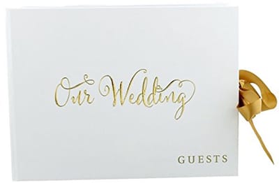 Gouden Gastenboek Onze Bruiloft met Diep Gouden Strik en Prachtige Gedrukte Pagina's