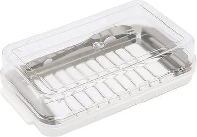 RVS Boterhouder met Schokbestendige Dekkende Plastic Deksel en Snijmes voor de Keuken - Ideaal voor Verspreiden en Bewaren van Boter