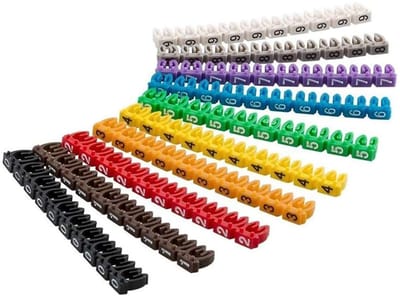 Dailygoods- Kabelmarkers 100 Stuks - Genummerd 0-9 - Multicolor - Kunststof - C-Type Clip - Eenvoudig in Gebruik - Kabellabels