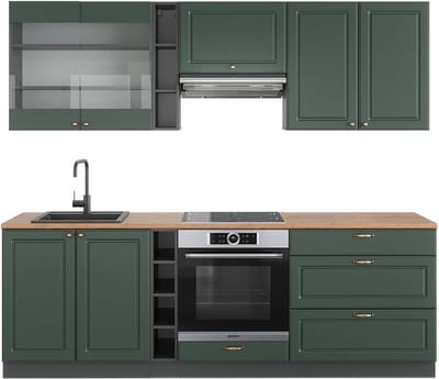 Vicco Fame-Line Complete keukeneenheid – 235 cm, WB Eik Groen-Goud Landhuis/Antraciet