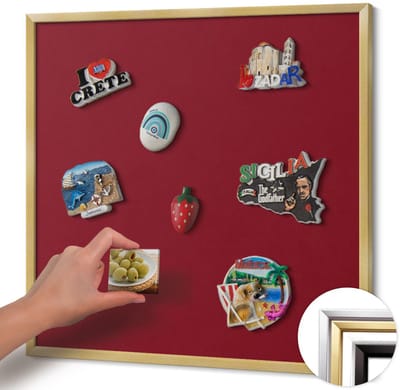 Wallfluent - Bordeauxrood Magneetbord in Effen Kleuren - 50 cm x 50 cm - Magneetbord met Gouden Frame - Bourgondische kleur - Design Magneetbord met Frame - Memobord voor Keuken - Magnetisch Bord Muurbevestiging