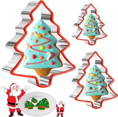 3 stuks kerstkoekjessnijders, kerstboom koekjessnijder, roestvrijstalen koekjessnijder met zachte siliconen voor doe-het-zelf bakken, kerstvoedselfeestdecoratie