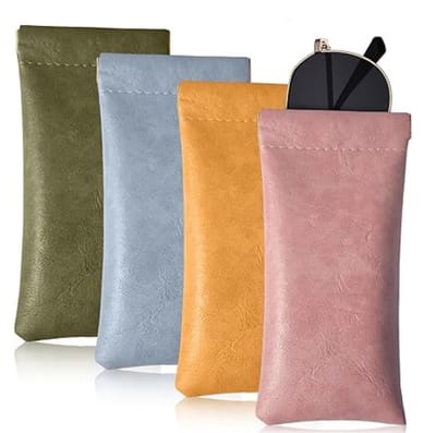 4-pack - brillentas - zonnebrillen opbergdoos voor mannen en vrouwen - brillen opbergtas met automatische sluiting van de veermond - leren brillentas (roze/oranje/blauw/groen)