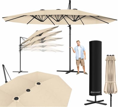 Dubbele Parasol 4,6m x 2,7m - Zweefparasol met Beschermhoes en Windscherm