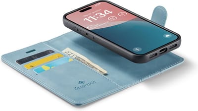 CaseMania Bookcase hoesje geschikt voor iPhone 16 - Effen Aqua - Kunstleer - 2-in-1 Magnetisch Uitneembaar Design