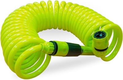Thijox - Spiraalslang 7,5 m - Uitschuifbare tuinslang van polypropyleen - Inclusief sproeilans, adapter en 2 koppelingen - Pistachegroen voor tuin en