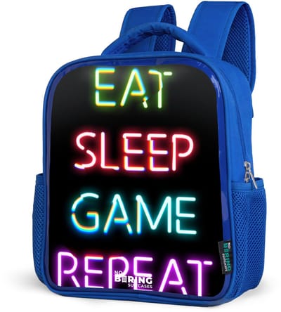 NoBoringSuitcases.com® - Rugzak blauw - Schooltas jongens - Qoute met neon lichten - Kinder rugtas jongen - Boekentas kind - Kinderrugzak voor school - Schoolrugzak