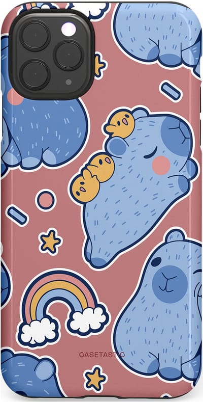 Casetastic Hoesje Geschikt voor Apple iPhone 11 Pro Max - Stijlvolle Beschermende Duo-layer Case - Capibara knuffelvriend