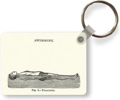 Sleutelhanger - Een historische illustratie van een man die leert drijven bij het zwemmen - Uitdeelcadeautjes - Plastic
