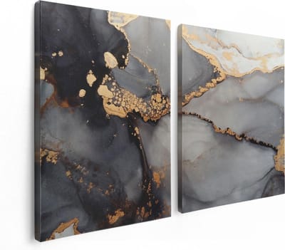 Artaza Canvas Schilderij Tweeluik Abstracte Kunst - Grijze Marmer met Goud - 120x80 - Foto Op Canvas - Canvas Print