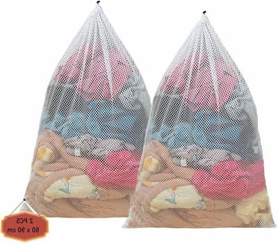 Waszakken 60x90 cm, 2 stuks, Mesh Waszakken voor Ondergoed, Sokken en Babykleding, Duurzaam en Herbruikbaar met Trekkoord voor Delicaat Wasgoed