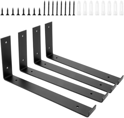Dailygoods- Plankdrager Zwart - Inklapbare Plankdrager - Plankdragers Metaal - L-vormige Plankdrager - Zware Plankdrager - 30 x 3 x 0.5 cm - Planksteun